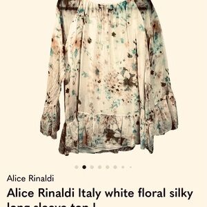 Alice Rinaldi Italy white floral silky long sleeve top, elegant flowing…
